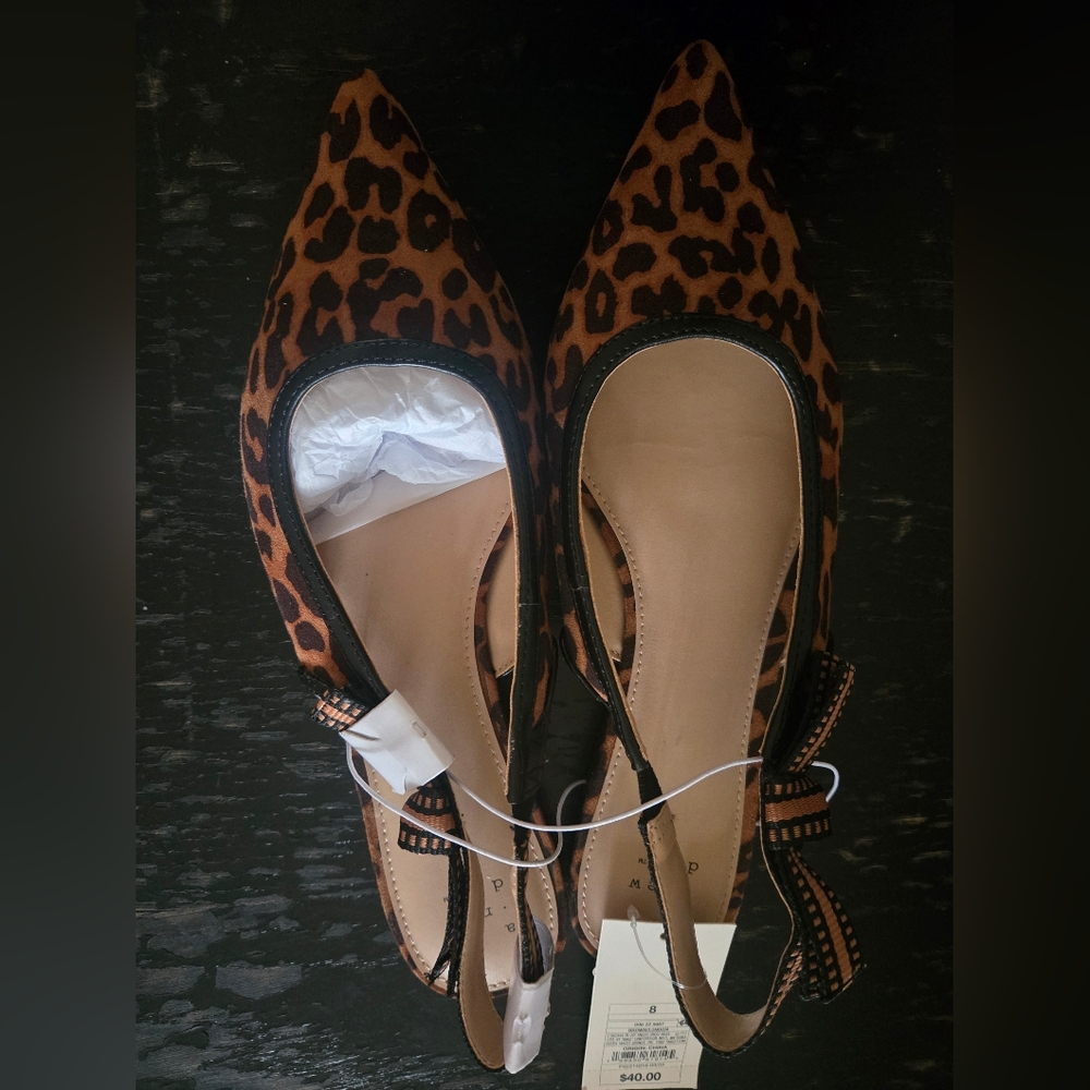 NWT Leopard Print Pointed-Toe Slingback Flats - Women Size 8